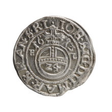 One-and-a-half, Henryk Laffert (1612–1615). Obverse: royal orb with a cross whose arms terminate in