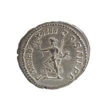 Denarius of Caracalla (188–217; Roman emperor 198–217). Obverse: Head of Caracalla with laurel