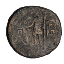 Bronze coin, Gorgippia; aw: head of Attys in a Phrygian cap decorated with stars and in a laurel