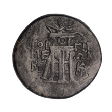 bronze coin, Gorgippia; obverse: head of Apollo in a laurel wreath facing right, hair combed up,