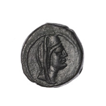 Bronze coin, Pantikapaion (as Kaisarea), end of the 1st century BC, Cimmerian Bosporus. Aw: woman's