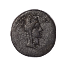 Bronze coin, Pantikapaion (as Kaisarea), end of the 1st century BC, Cimmerian Bosporus. Obverse: