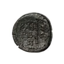 Bronze coin, Pantikapaion (as Kaisarea); obverse: woman's head in kalathos and veil (Aphrodite