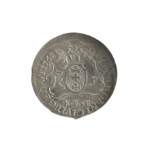 Six-coin of Gdansk depicting Stanislaw August Poniatowski (King of Poland; 1764–1795). Maker