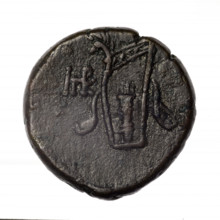 bronze coin, Pantikapaion; obverse: head of young Dionysus in an ivy wreath facing right; reverse: