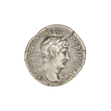Denarius of Hadrian (76–138; Roman Emperor 117–138), 119–122. Obverse: Head of Hadrian with a