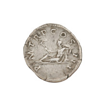 Denarius of Hadrian (117–138 CE). Obverse: laureate bust of Hadrian facing right; beaded border;