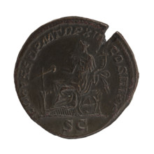 Sestertius of Caracalla (reigned 198–217; emperor 188–217). Obverse: head of the emperor in a