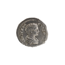 Denarius, Geta (189–212; Roman Emperor 209–212) (Caesar). Obverse: Bust of Geta in drapery facing