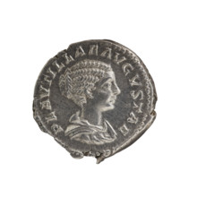 Denarius, Plautilla (ca. 185–212; Roman empress 202–205). Obverse: bust of Plautilla in drapery at