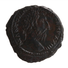 Sestertius, Marcus Aurelius (121–180; Roman emperor 161–180), issuer. Obverse: Head of the emperor