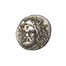 Tetrobol, Pantikapaion; obverse: head of bearded Satyr 3/4 left; reverse: bull's head left, around