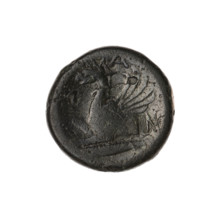 Bronze coin, Pantikapaion; obverse: head of a bearded Satyr without a wreath to the right; reverse: