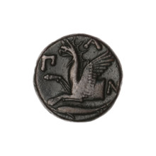Bronze coin, Pantikapaion; obv.: head of a bearded Satyr without a wreath to the right; rev.: