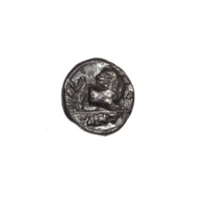 Obol, Pantikapaion; obverse: head of a beardless Satyr in a willow wreath facing right; reverse: