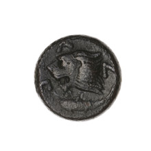 Bronze coin (315–300 BC) from Pantikapaion, Cimmerian Bosporus. Obverse: head of a beardless Satyr