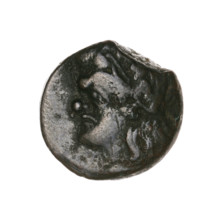 Bronze coin, Pantikapaion, 315–300 BC, Cimmerian Bosporus; obverse: head of a beardless Satyr in an