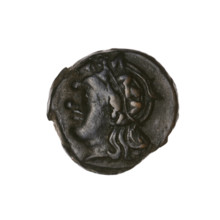 bronze coin, Pantikapaion, lion head (iconographic), Satyr's head (iconographic), Satyr