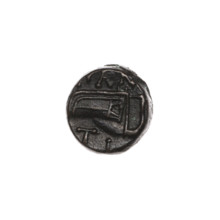 bronze coin, Pantikapaion; obverse: head of beardless Satyr to the right, pearl rim; reverse: bow