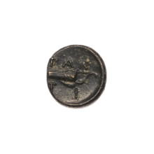 Bronze coin from Pantikapaion, 330–315 BC (Cimmerian Bosporus). Obverse: head of beardless Satyr to