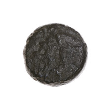 Bronze coin, Pantikapaion; obverse: head of a bearded satyr to the left; reverse: bull's head to