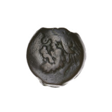 Bronze coin from Pantikapaion (Cimmerian Bosporus), beginning of the 3rd century BC. Obverse: head