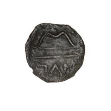 Bronze coin, obverse: head of beardless Satyr in ivy wreath facing left; reverse: bow and arrow