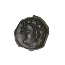 bronze coin, Pantikapaion; obverse: head of beardless Satyr in an ivy wreath facing left; reverse: