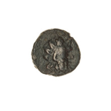bronze coin, Pantikapaion; obverse: head of a bearded Satyr in an ivy wreath facing right; reverse: