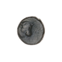 bronze coin, Pantikapaion; obverse: bull's head 3/4 to the right; reverse: plough to the left,