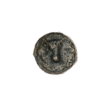 Bronze coin, Pantikapaion; obverse: bull's head 3/4 to the right; reverse: plow to the left, above