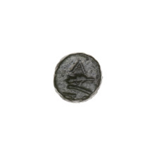 bronze coin, Pantikapaion; obverse: bull's head 3/4 to the right; reverse: plough to the left,