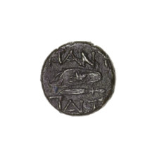 Drachma, Pantikapaion; obverse: head of Apollo to the right; reverse: bow in a gorytos to the left,