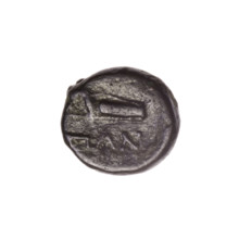 bronze coin, Pantikapaion; obverse: head of Apollo to the right; reverse: bow in a gorythos to the