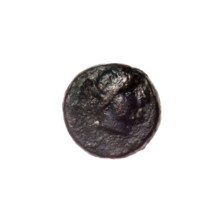 bronze coin, Pantikapaion; obverse: head of Apollo to the right; reverse: bow in a gorythos to the