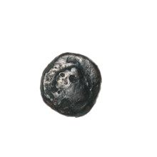 Bronze coin from Pantikapaion; obverse: head of Apollo right; reverse: bow in gorythos left,