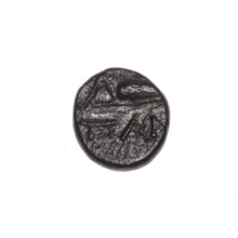 bronze coin, Pantikapaion; aw: head of Apollo to the right; rw: bow in a gorythos to the left,