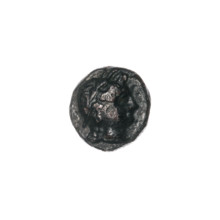 bronze coin, Pantikapaion; head of Apollo to the right; bow horizontally with an arrow below