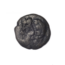 Bronze coin from Pantikapaion; obverse: head of bearded Satyr in ivy wreath facing left; reverse: