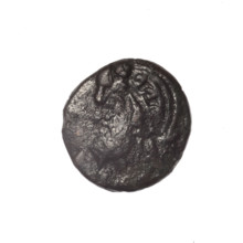 bronze coin, Pantikapaion; iconography: Dioscuri caps, Satyr's head, cornucopia; motifs: Satyr