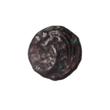 Bronze coin, Pantikapaion; obverse: head of a bearded Satyr in an ivy wreath facing left; reverse: