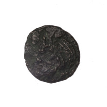 Bronze coin, Pantikapaion; obverse: head of a bearded Satyr in an ivy wreath facing left; reverse: