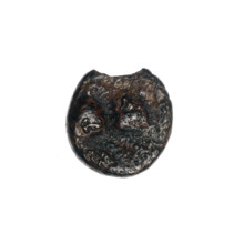 bronze coin, Pantikapaion; obverse: head of a beardless Satyr in a willow wreath facing right;