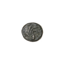Bronze coin, Pantikapaion; obverse: wing vertically; reverse: tripod, inscription on the left. End