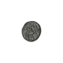 bronze coin, Pantikapaion; obverse: wing vertically; reverse: tripod, inscription on the left; end