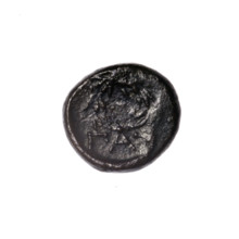 bronze coin, Pantikapaion; obv: head of Apollo right; rw: laurel wreath, inscription below;