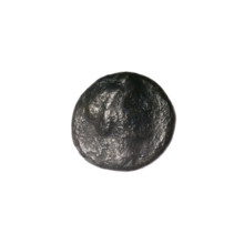 Bronze coin, Pantikapaion; obverse: head of Apollo right; reverse: laurel wreath with inscription