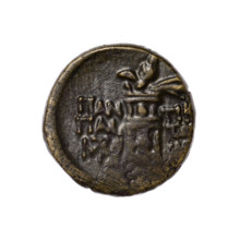 Bronze coin, Pantikapaion; head of Apollo (iconographic) in a laurel wreath to the right (obverse);