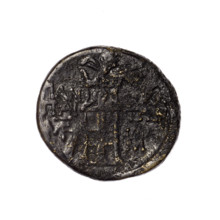 bronze coin, Pantikapaion; head of Apollo (iconographic); tripod (iconographic); thyrsus