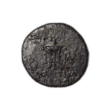 bronze coin, Pantikapaion; obverse: head of Apollo in a laurel wreath facing right; reverse: tripod